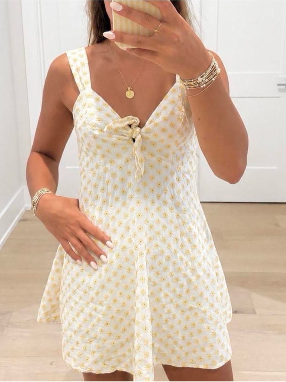 Blue Rain Yellow Sun Print Tie-Front Sundress
